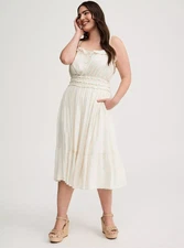 TORRID Mini Daisy Whisper White Shirred Bodice Midi Dress Torrid Size 00 (10)