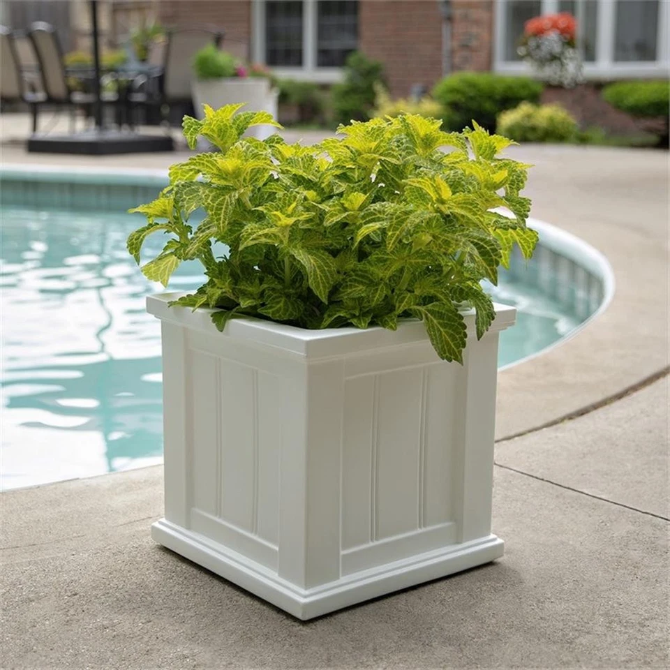 Mayne Cape Cod 14x14" Square Coastal Plastic Planter in White - Image 4 of 4