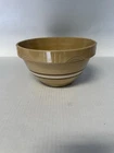Antique 1930s Yellowware Banded Striped Mixing Bowl Brown & White McCoy - NICE!!
