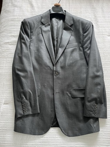Men’s Express 100% Wool Suit, Grey Plaid, 38R