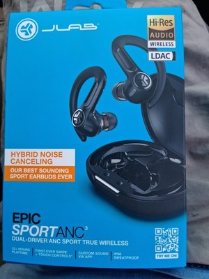 JLab Epic Sport ANC 3 Hybrid Noise-Cancelling Wireless Earbuds Black