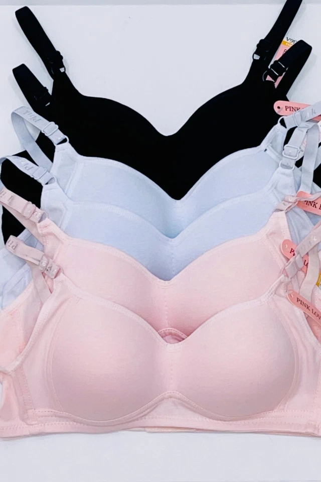 Paquete de 6 sujetadores adolescentes súper suaves copa de algodón sujetador lencería inalámbrica 3 ganchos niña Foto 2 de 4