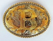 INITIAL " B " RODEO COWBOY LETTER SHINE GOLD SILVER WESTERN BELT BUCKLE