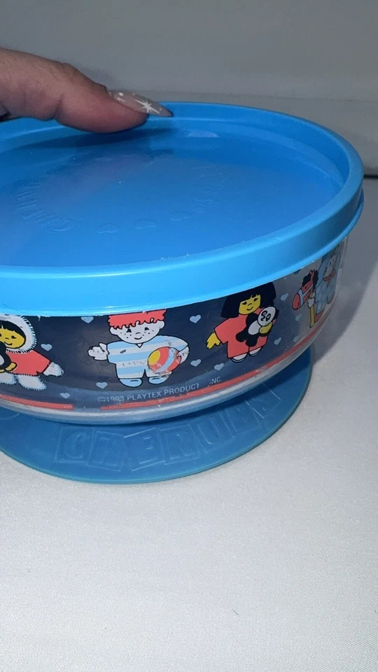 Cuenco de alimentación para niños Playtex querubines con base de succión y tapa de almacenamiento de colección 1993 Foto 2 de 3
