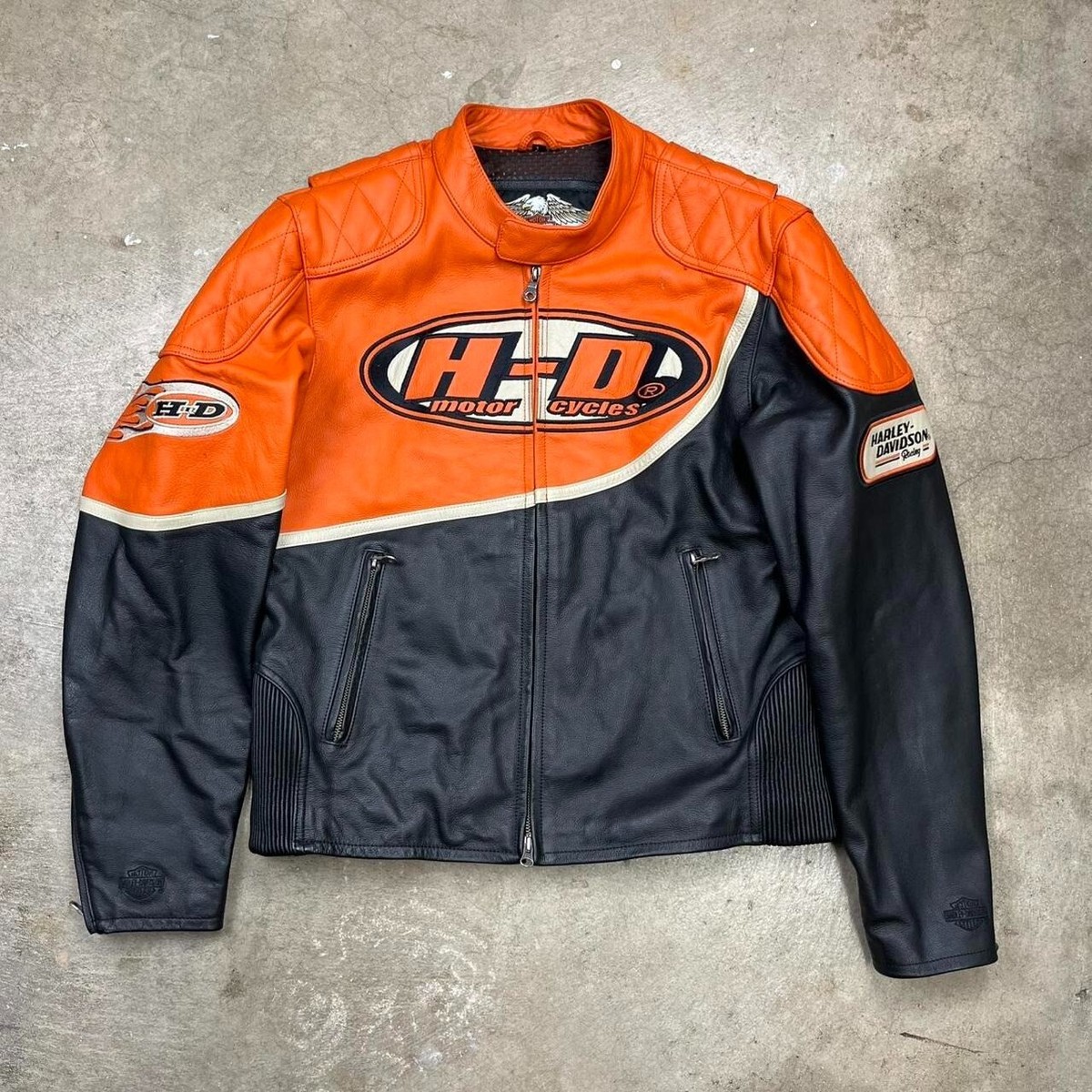 Vintage Harley Davidson leather jacket orange black Mens large