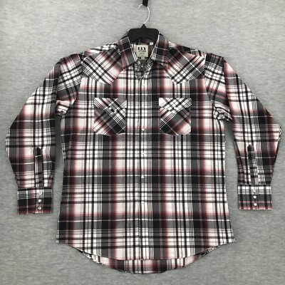 Ely Cattleman Shirt Mens Large Pearl Snap Black Red Plaid Western Cowboy