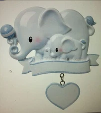 BABY ELEPHANT w/PARENT- BOY Personalized Christmas Tree Ornament