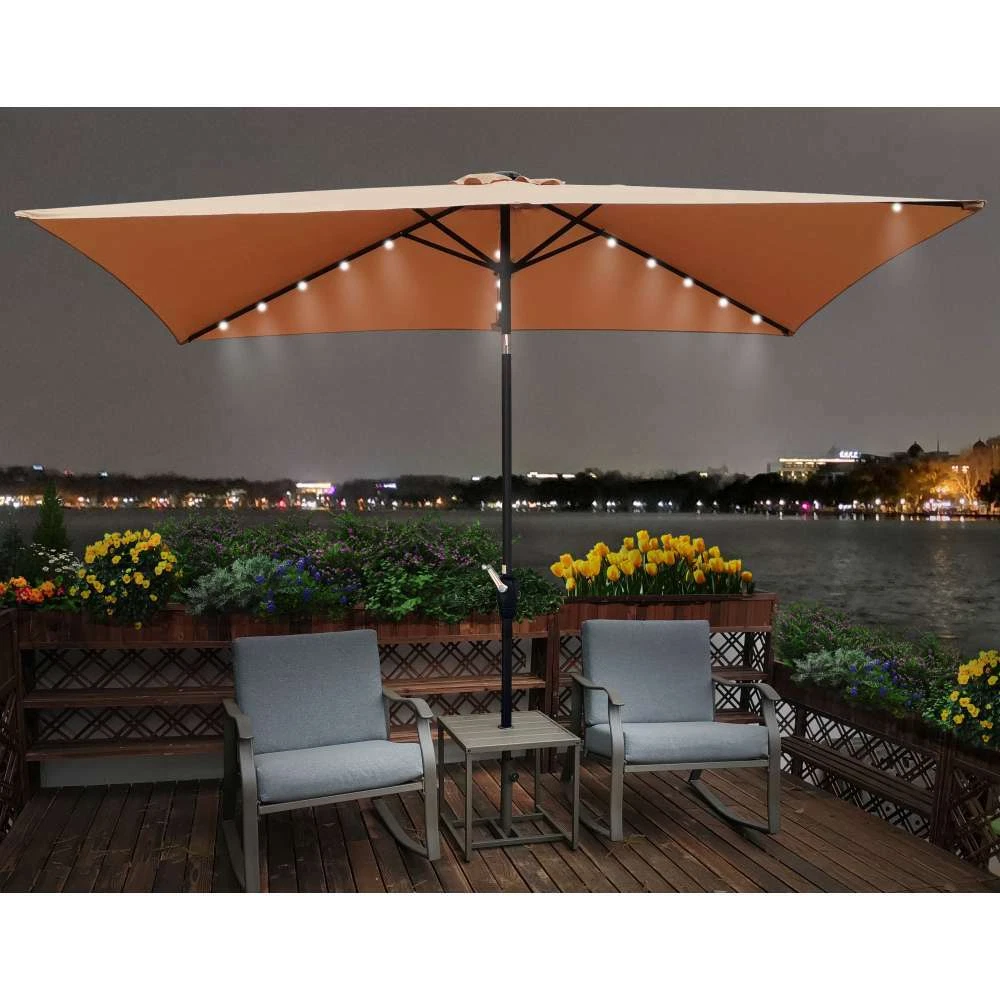 10x6.5ft Rectangular Outdoor Patio Umbrella LED Solar Lights 6 Ribs US  Stock | eBay