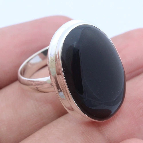 925 Sterling Silver Black Onyx Oval Shape Large Ring July Birthstone Ring