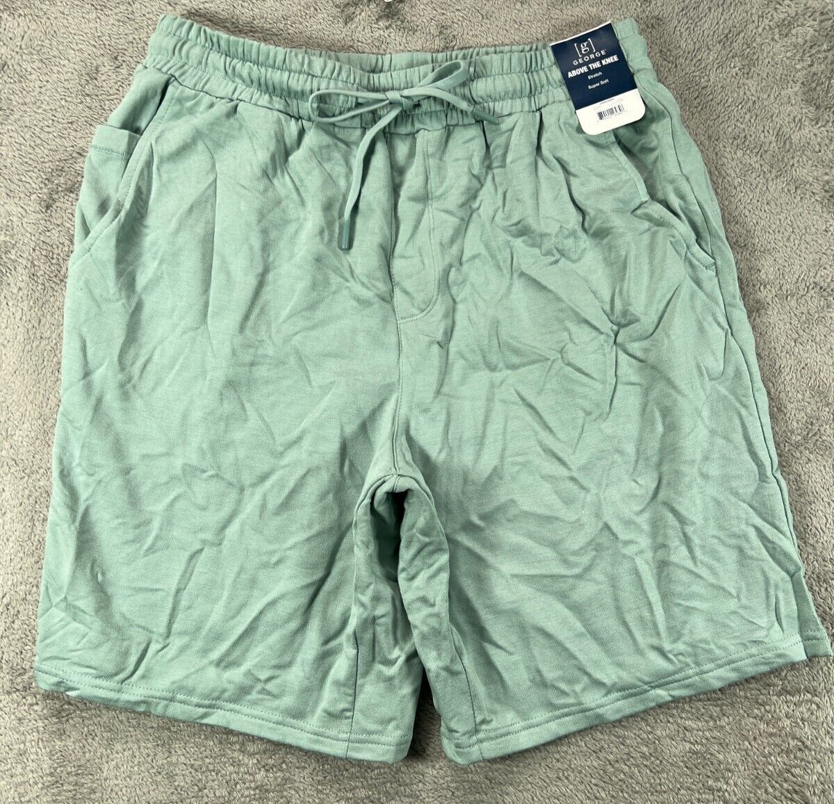 George Mens Medium Lounge Shorts Green Soft Knit NWT Pull On Drawstring 9" B