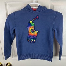Kids Polo Ralph Lauren Hooded Sweater Big Pony Polo Player Blue Rainbow