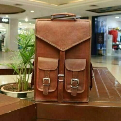 Men's New Brown Backpack Leather Travel Travel Rucksack Vintage Genuine Bag