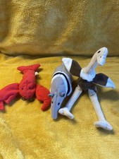 Lot of 3 Beanie Babies Crab Ostrich Anteater 4”