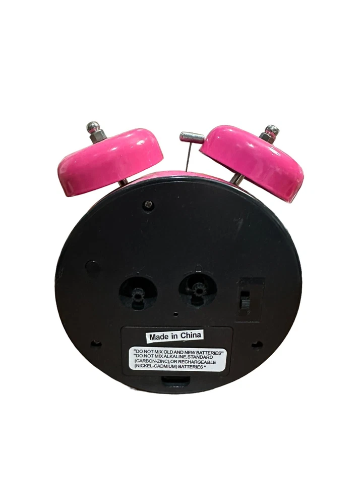 Hot Pink Alarm Clock With Green Frog Peace Eyes Analog Battery Operated Bell Top - Image 2 of 4
