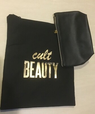 cult beauty travel makeup bag NEW Lot of 2 Cult Beauty Black Gold Makeup Cosmetic Travel Bag Zip Top  Pouch