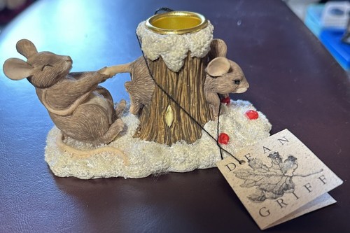 Dean Griff Silvestri Charming Tails Mice in a Tree Hole Taper Candle Holder - Picture 2 of 9
