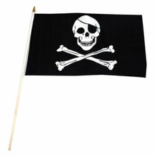 12x18 Jolly Roger Pirate PATCH Stick Flag Wood Staff Super Polyester 100D