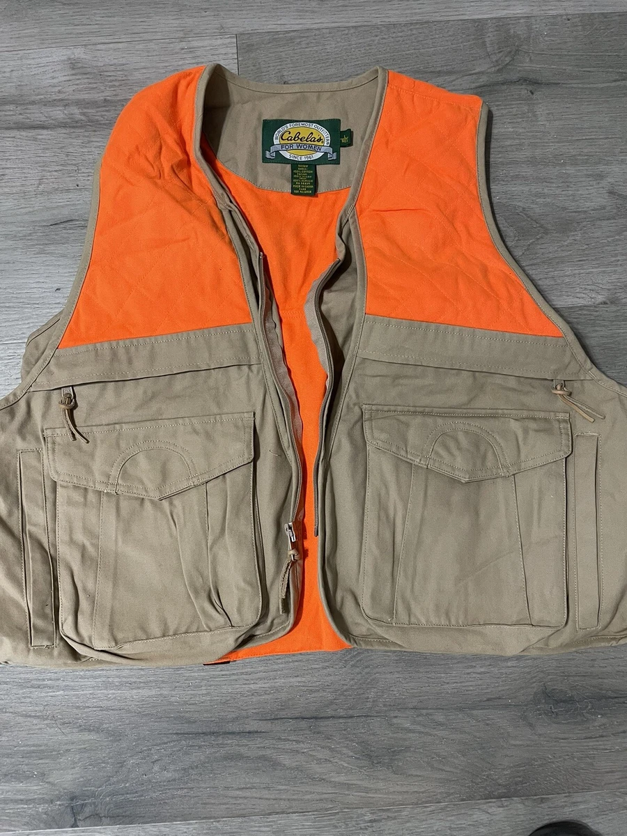 Cabela’s Women Shooting Hunting Fishing Vest Blaze Orange Beige Canvas Large