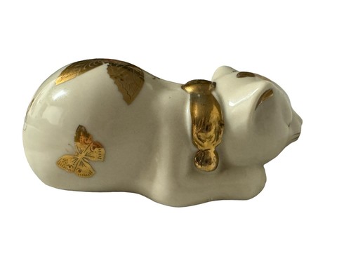 "Estatuilla de gato de porcelana Takahashi vintage pintada a mano mariposas doradas 6"" de ancho x 2"" de alto" - Imagen 4 de 6