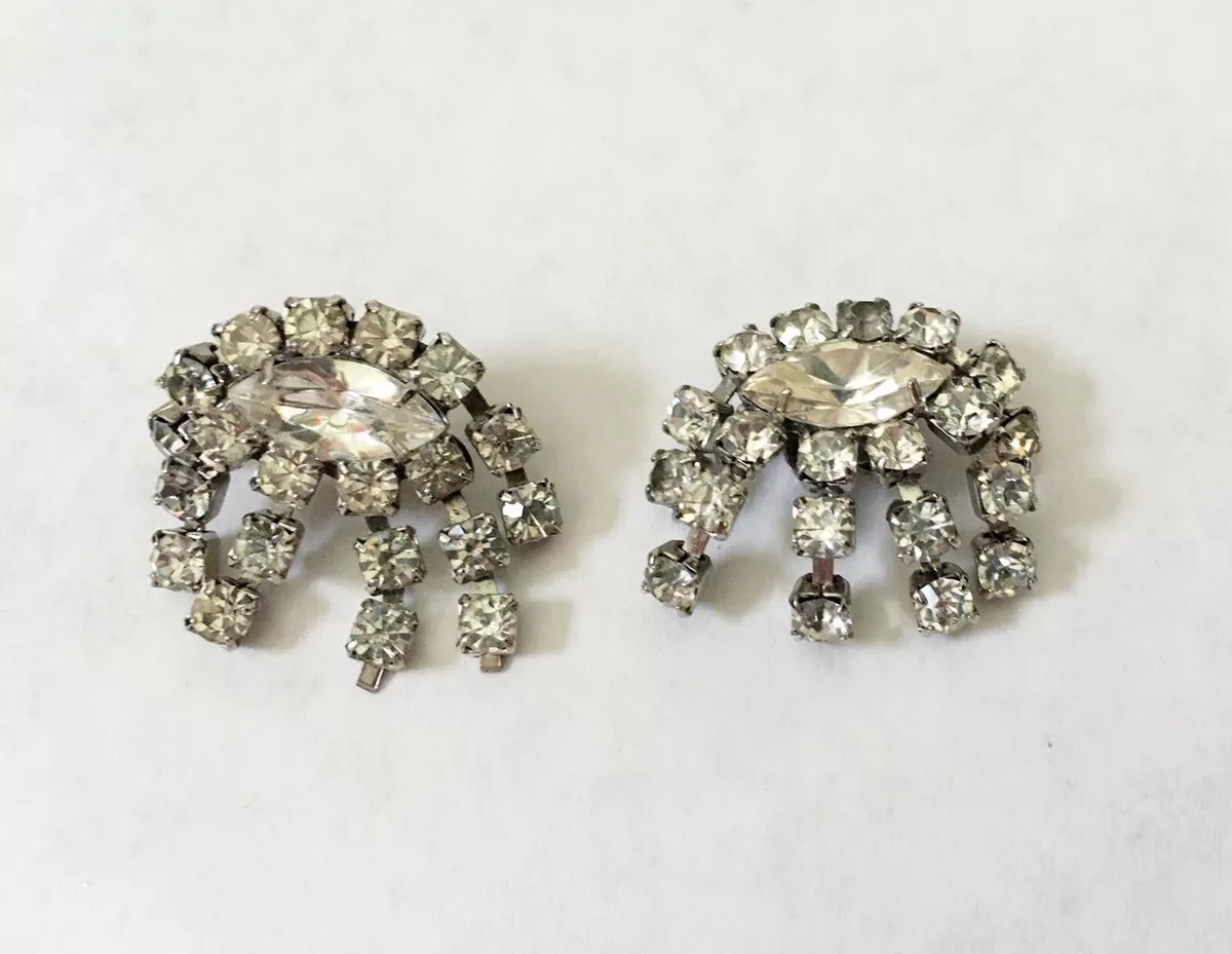 Vintage Crystal Rhinestone Shoe Clips Silver Tone