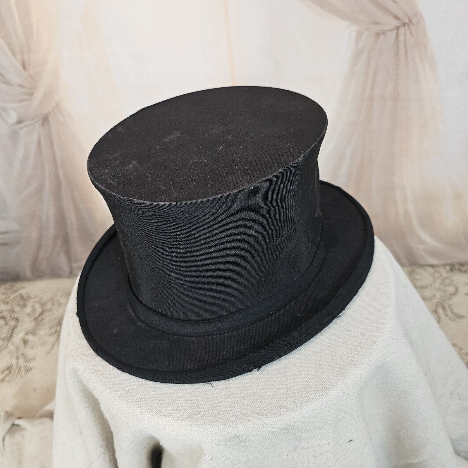 Antique Victorian 1800s Black Tall Top Hat Goldin… - image 1