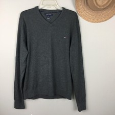 Tommy Hilfiger Sweater Mens XL Gray Pima Cotton Cashmere Knit V-neck Pullover