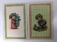 Elves Love Flower Little Elf Watering Garden Vintage Children Playing SWAP CARDS