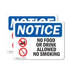 (2 Pack) No Food Or Drink Allowed No Smoking OSHA Notice Sign Decal Metal