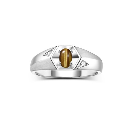 RYLOS Men's 6X4MM Gemstone & Diamond Ring in Sterling Silver, Sizes 8-13 - Picture 25 of 26