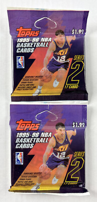 (2) 1995-96 Topps Series 2 Basketball Cards Unopened Jumbo Pack 17 cards ea