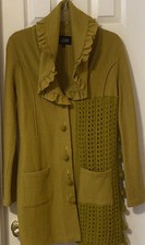 Luii-anthropologie Mustard Chartreuse Wool Long Jacket Ruffle Updated Ooak S