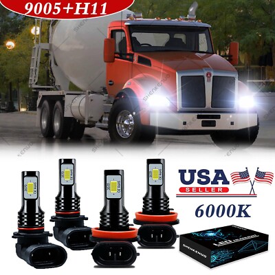 SHENKENUO 6000K LED Headlight Bulbs Combo – HB3 9005 + H11 For Kenworth T680 T880 2013-2023
