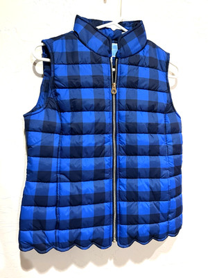 Draper James Size 4 Buffalo Check Scallop Hem Puffer Vest Spring Blue women