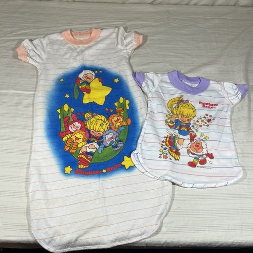Vintage Rainbow Brite  & Sprites Night Gown Sz 2T? Pajamas w/ DOLL OUTFIT 80s F2