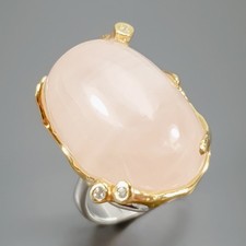 Gemstone 34 ct Natural Rose Quartz Ring 925 Sterling Silver Size 8 /R429912