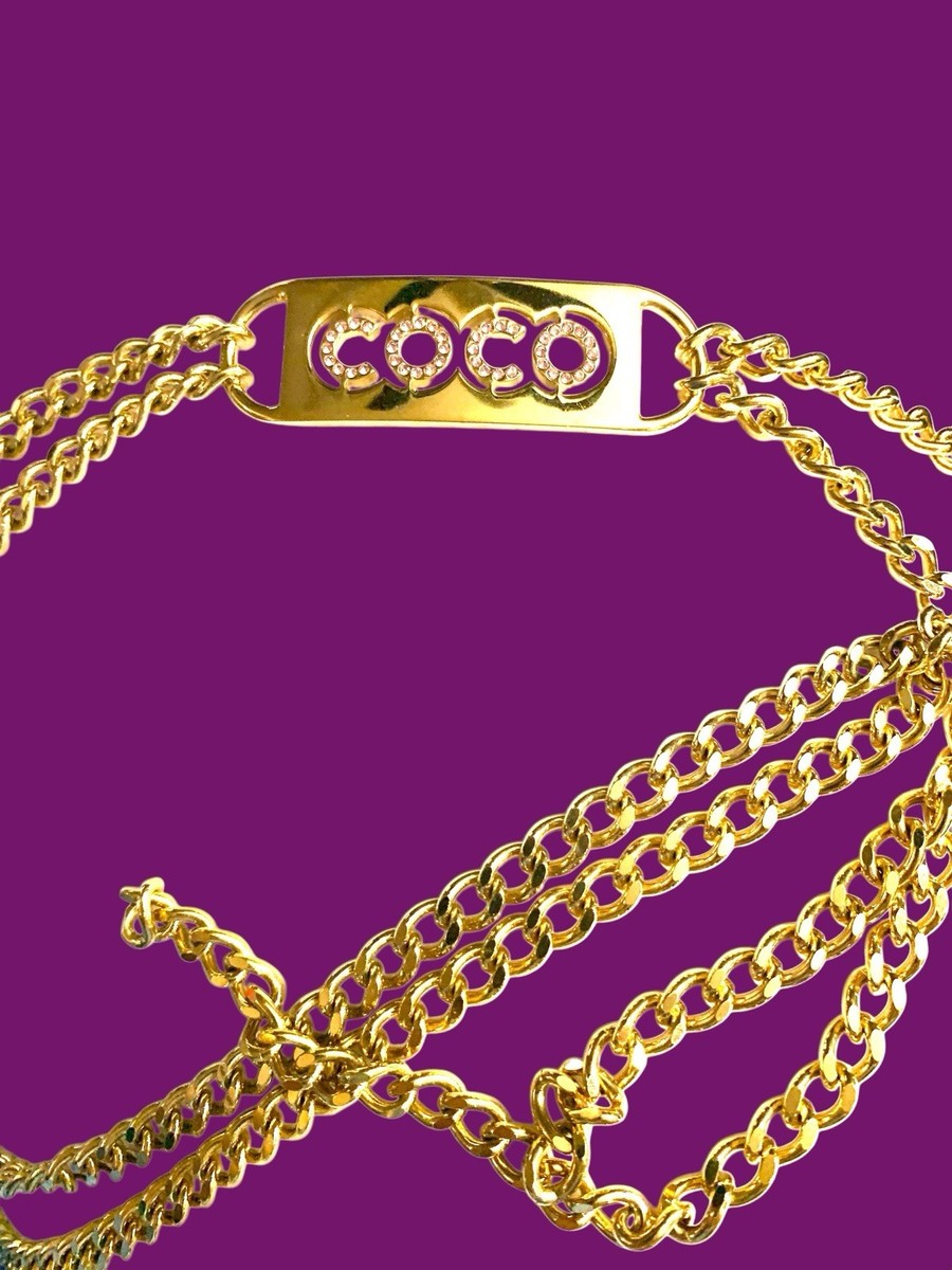 Chanel Coco Gold with Pink Rhinestone Belt/Necklace Vintage CHANEL Golden Chain Necklace, Chain Belt With Round  main image 4