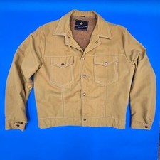 Vtg Stuart McGuire Sherpa Lined Jacket Mustard Gold Contrast Stitch Men's L 70s