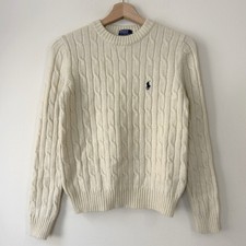 Vintage Women's Polo Ralph Lauren Cable Knit Ivory Cotton Crewneck Sweater XS