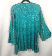 Vintage Beaded Cardigan Womens Extra Large Green Glittered Mardi Gras Bling