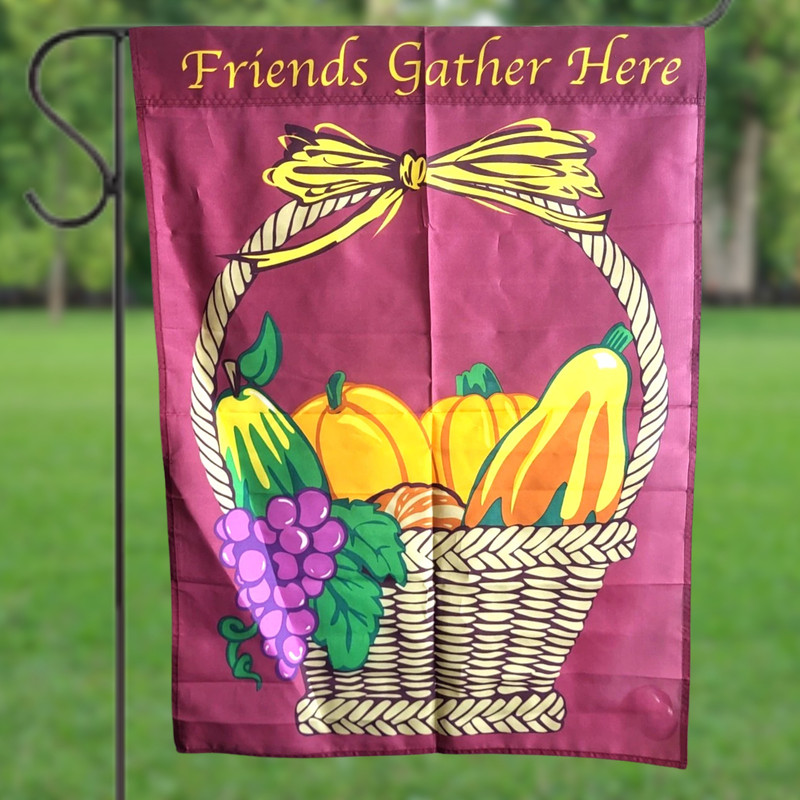 Basket Pumpkins Grapes Yard Flag 29" x 36" Fall Friends Gather Here