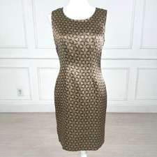 Holiday Party Dress Karin Stevens Women 10 Gold Black Geometric Rayon Office