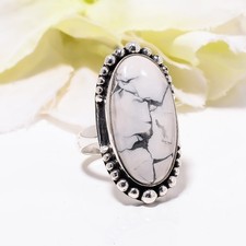 American Howlite 925 Sterling Silver Ring, Christmas Gift, Elegant Jewelry Ring