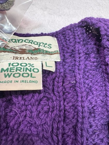 Aran Crafts 100% Merino Wool Cardigan embelished buttons size large Cabel Knit - Picture 9 of 11