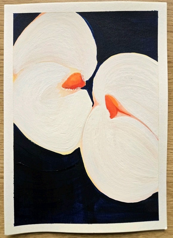 Original modern painting, white flowers, acrylic on paper, small, 8x6, unframed