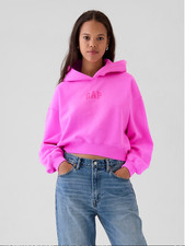 Gap, VintageSoft Crop Logo Hoodie Color Neon Pink