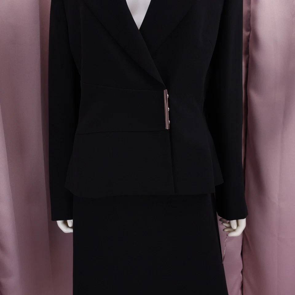 Conjunto de traje falda lápiz forrada manga larga solapa muesca negra Stresa para mujer 16 nuevo con etiquetas Foto 4 de 4