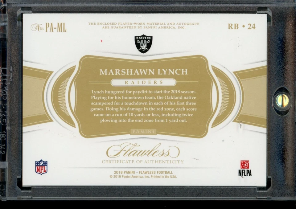 2018 Panini Flawless Marshawn Lynch /15 Patch Auto - Image 2 of 2