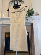 Tahari Arthur S. Levine Ivory Jacquard Sheath Dress Cowl Neck Sleeveless Sz 2