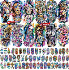 66 hojas de tatuajes temporales media manga en 3D para hombres mujeres y adultos