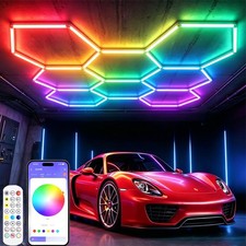 8 Hex RGB Hexagon Lights Music Sync LED App Remote DIY for Studio Gym Basement